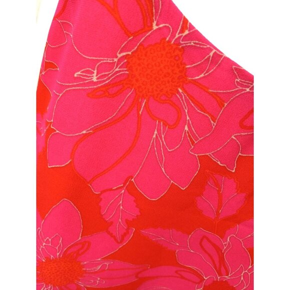 Rose + Olive Womens Chic Hot PInk/Orange Gold Thread Floral Ruffle Strap Tank To - Picture 11 of 14